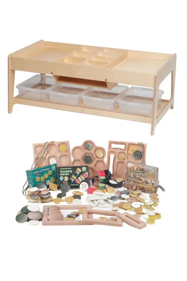 Play table for exploration with 4 transparent containers + PT1146 Parts Set — Millhouse School Educational Toys