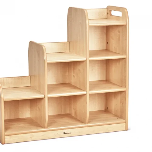 Tiered shelving room divider right without boxes — Millhouse learning toys school