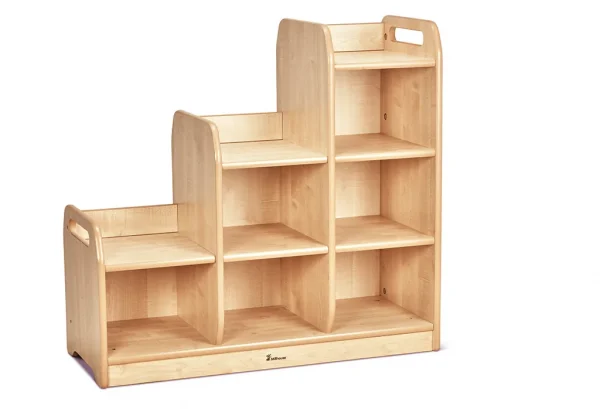 Tiered shelving room divider right without boxes — Millhouse learning toys school