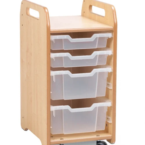 Tray storage unit (1 column) with 2 shallow and 2 deep trays — Millhouse School Learning Toys