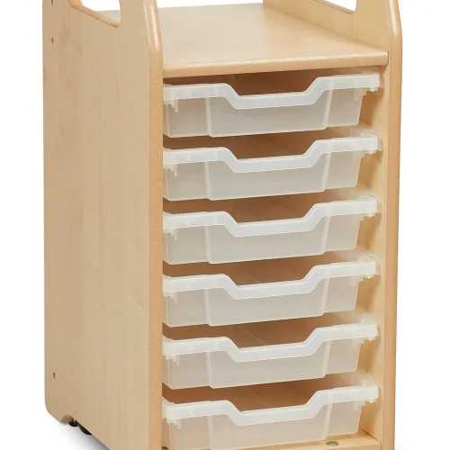 Tray storage unit (1 column) with 6 shallow trays — Millhouse School Learning Toys