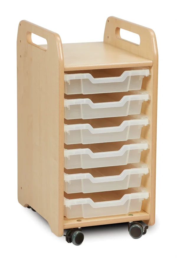 Tray storage unit (1 column) with 6 shallow trays — Millhouse School Learning Toys