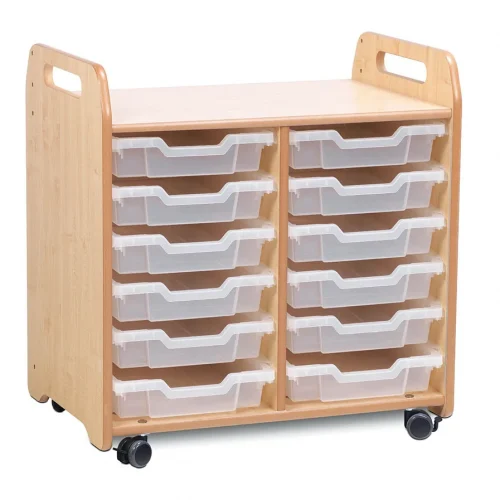 Tray storage unit (2 columns) with 12 shallow trays — Millhouse School Learning Toys