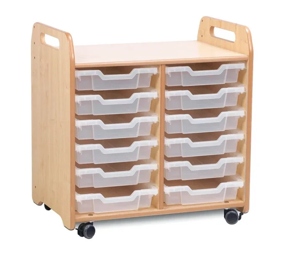 Tray storage unit (2 columns) with 12 shallow trays — Millhouse School Learning Toys