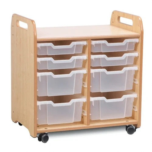 Tray storage unit (2 columns) with 4 shallow and 4 deep trays — Millhouse School Learning Toys