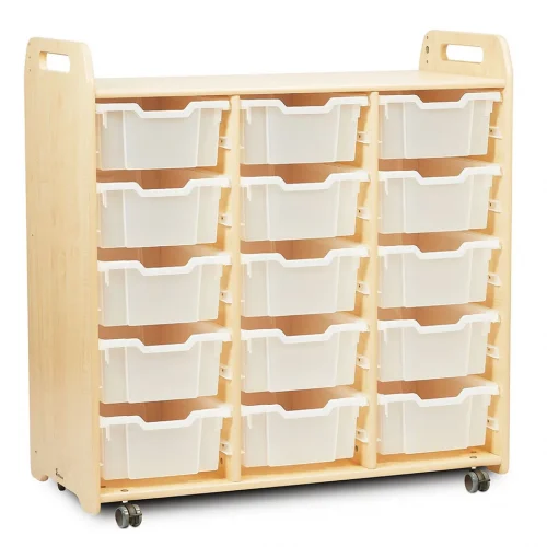 Tray storage unit (3 columns, 1080 mm height) with 15 deep trays — Millhouse School Learning Toys