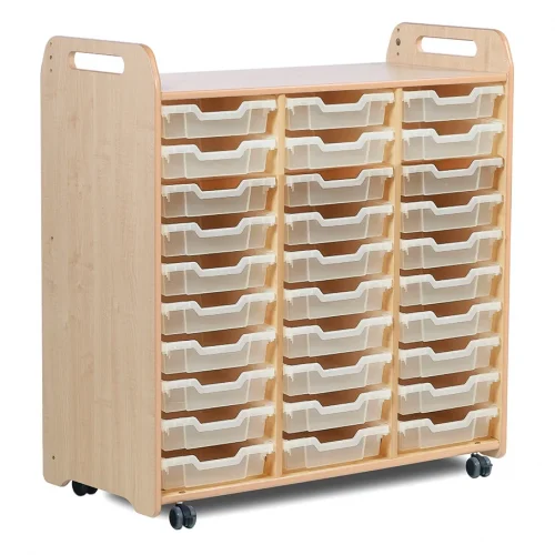 Tray storage unit (3 columns, 1080 mm height) with 30 shallow trays — Millhouse School Learning Toys