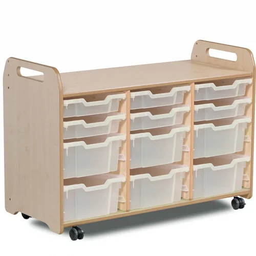 Tray storage unit (3 columns, 730 mm height) with 6 shallow and 6 deep trays — Millhouse School Learning Toys
