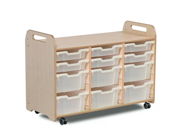 Tray storage unit (3 columns, 730 mm height) with 6 shallow and 6 deep trays — Millhouse School Learning Toys