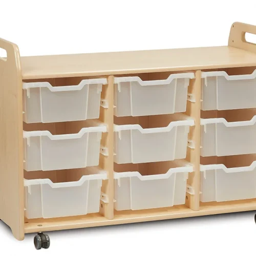 Tray storage unit (3 columns, 730 mm height) with 9 deep trays — Millhouse School Learning Toys