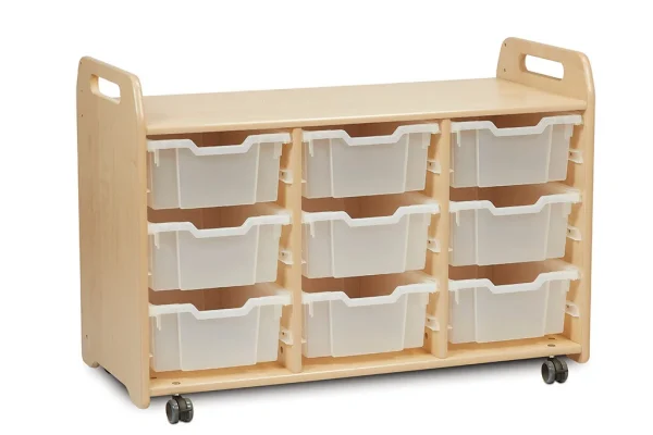 Tray storage unit (3 columns, 730 mm height) with 9 deep trays — Millhouse School Learning Toys