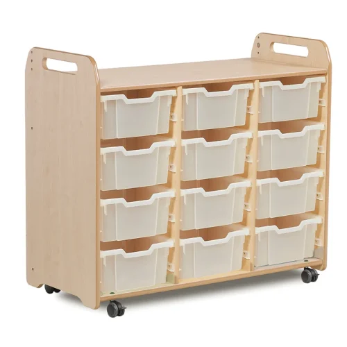 Tray storage unit (3 columns, 900 mm height) with 12 deep trays — Millhouse School Learning Toys