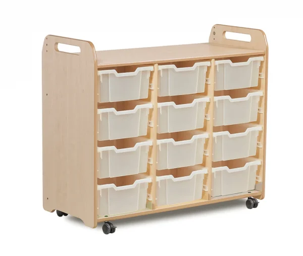 Tray storage unit (3 columns, 900 mm height) with 12 deep trays — Millhouse School Learning Toys