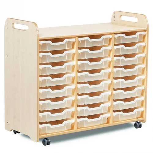 Tray storage unit (3 columns, 900 mm height) with 24 shallow trays — Millhouse School Learning Toys