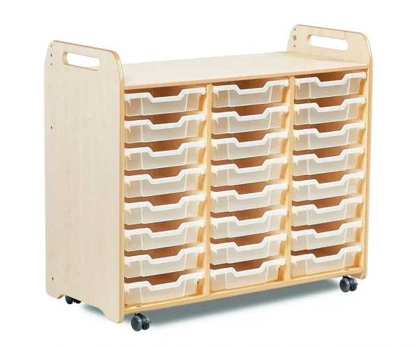 Tray storage unit (3 columns, 900 mm height) with 24 shallow trays — Millhouse School Learning Toys