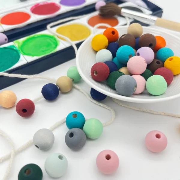Watercolours Wooden Beads 12mm • 25 Pieces — Kiki-Ena Craft Material Natural Wood