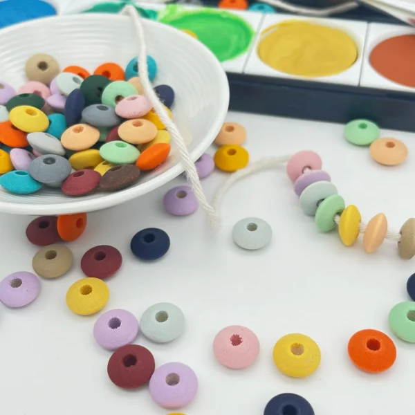 Watercolours wooden lens beads 10mm • 50 pieces — Kiki-Ena natural wood craft materials