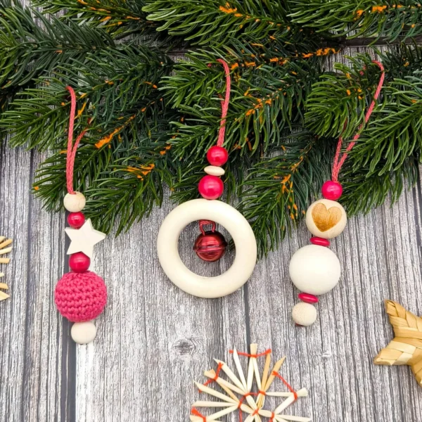 Christmas Ornament 3-Piece Craft Set - Burgundy — Kiki-Ena Craft Material Natural Wood