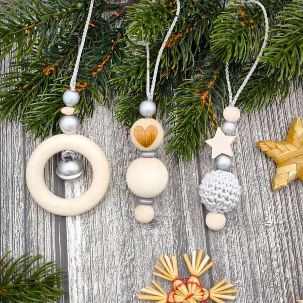 Christmas Ornament 3-Piece Craft Set • Silver — Kiki-Ena Craft Material Natural Wood