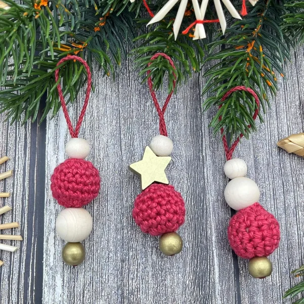 Christmas Ornament Crochet Bead 3-Piece Craft Set - Burgundy-Gold — Kiki-Ena Craft Material Natural Wood