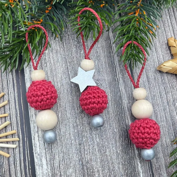 Christmas Ornament Crochet Bead 3-Piece Craft Set - Burgundy-Silver — Kiki-Ena Craft Material Natural Wood