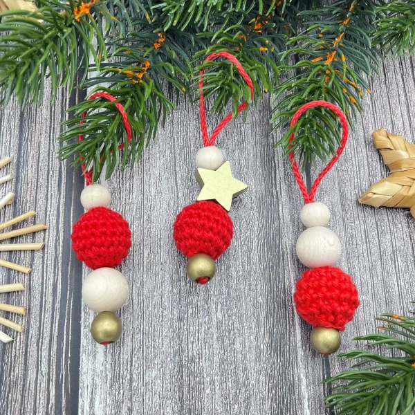 Christmas Ornament Crochet Bead 3-Piece Craft Set - Red-Gold — Kiki-Ena Craft Material Natural Wood