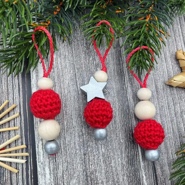 Christmas Ornament Crochet Bead 3-Piece Craft Set - Red-Silver — Kiki-Ena Craft Material Natural Wood