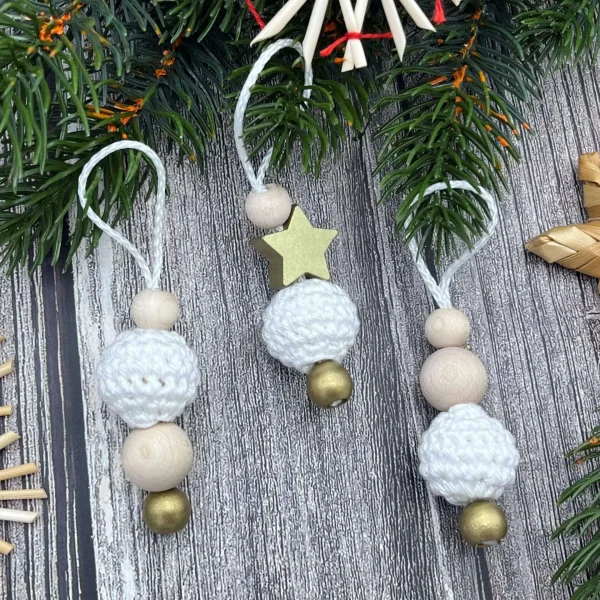 Christmas Ornament Crochet Bead 3-Piece Craft Set - White-Gold — Kiki-Ena Craft Materials Natural Wood