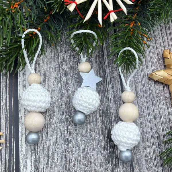 Christmas Ornament Crochet Bead 3-Piece Craft Set - White-Silver — Kiki-Ena Craft Material Natural Wood
