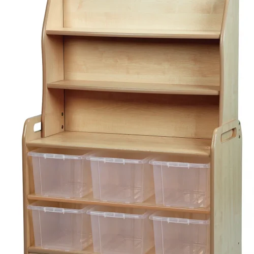 Welsh dresser shelf unit with 6 clear storage boxes — Millhouse Educational Play School