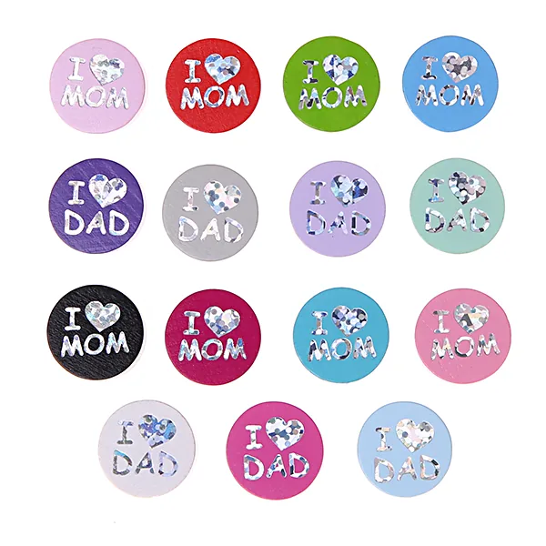 Reversible Motif Bead I Love MOM / DAD — Kiki-Ena Natural Wood Craft Materials