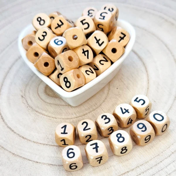 Number Beads & Number Cubes Wooden 10 mm Embossed — Kiki-Ena Craft Materials Natural Wood